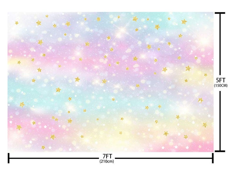 MEHOFOND Glitter Rainbow Backdrop Unicorn Birthday Party Baby Shower Decoration Glitter Gold Star Photography Background Banner Cake Table Studio Photo Smash Props 7x5ft - Image 4